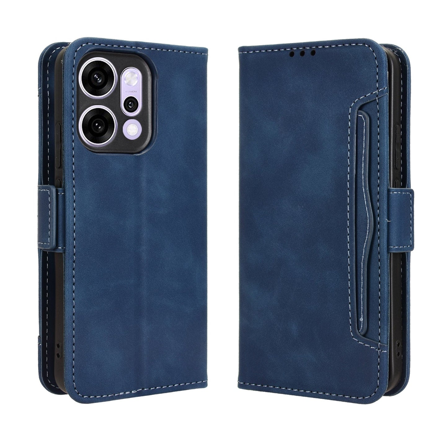 For Oppo Reno14 5G (Global) Leather Case Phone Wallet Cover with Multiple Card Slots - Blue
