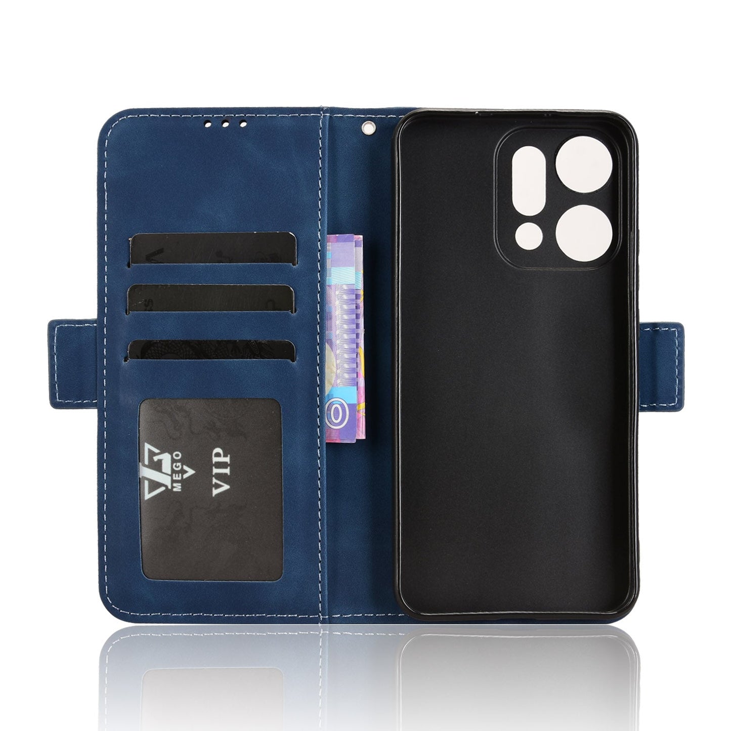 For Oppo Reno14 5G (Global) Leather Case Phone Wallet Cover with Multiple Card Slots - Blue
