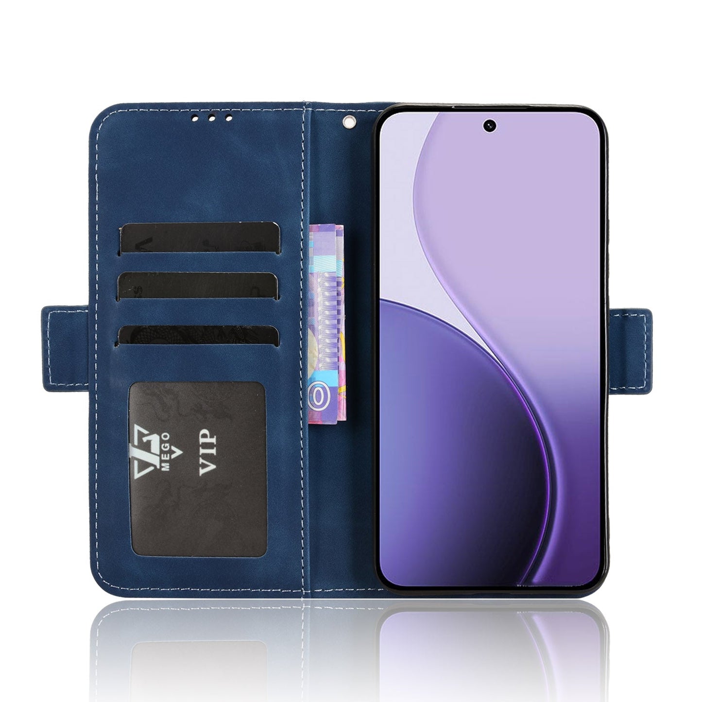 For Oppo Reno14 5G (Global) Leather Case Phone Wallet Cover with Multiple Card Slots - Blue