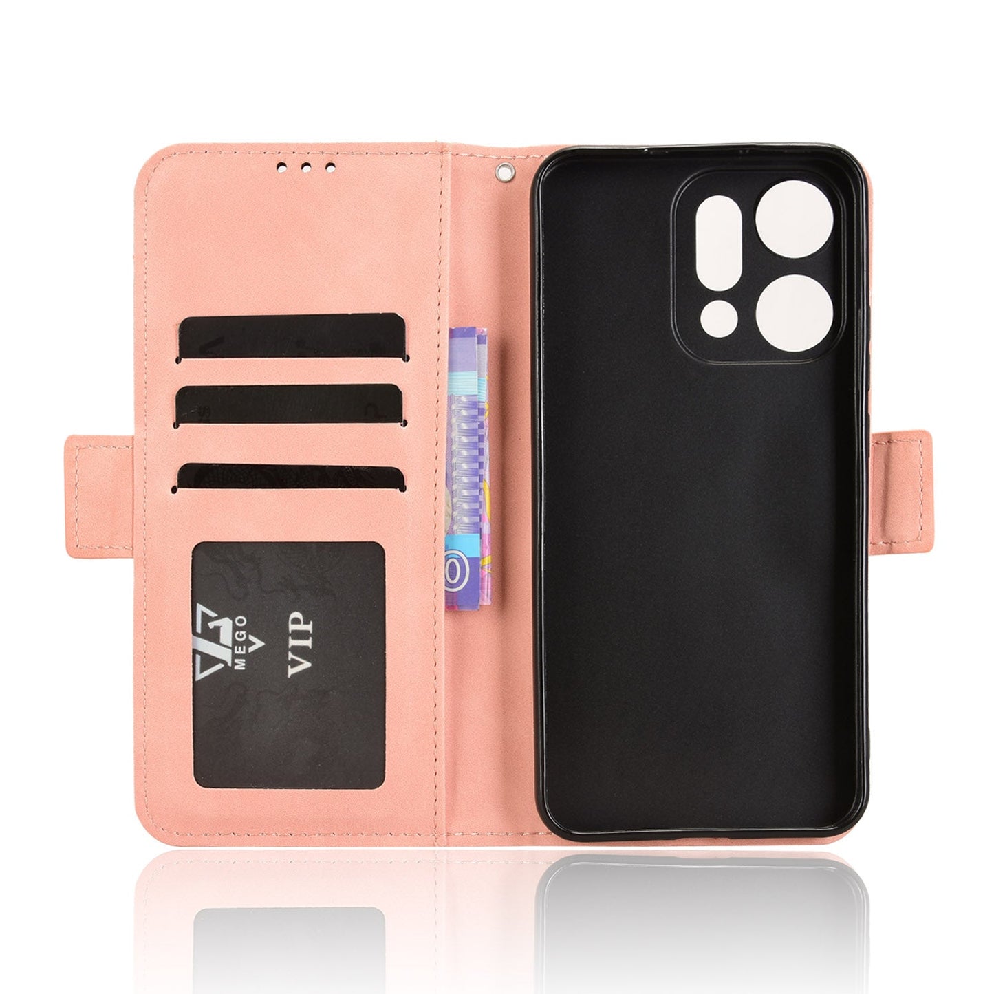 For Oppo Reno14 5G (Global) Leather Case Phone Wallet Cover with Multiple Card Slots - Pink