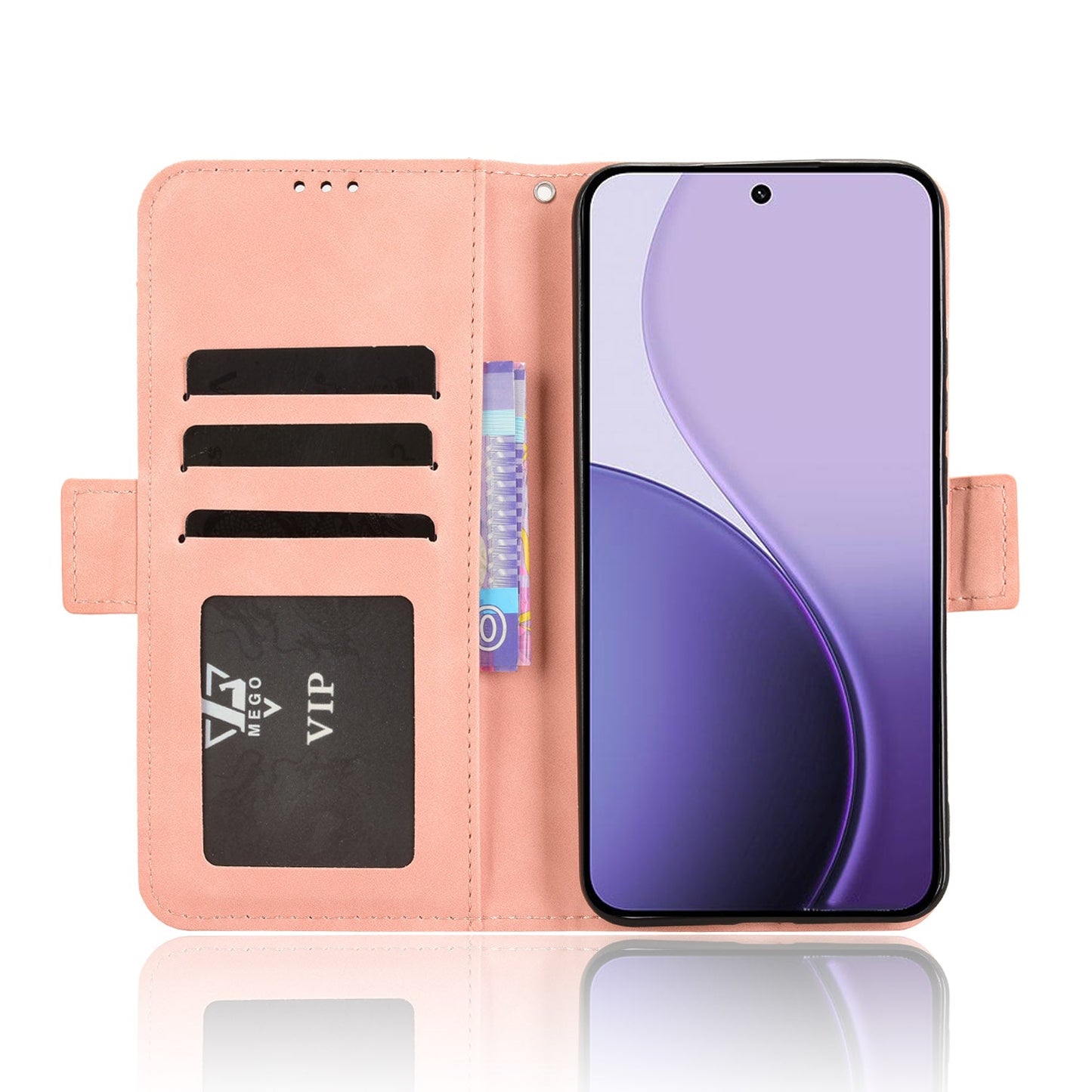For Oppo Reno14 5G (Global) Leather Case Phone Wallet Cover with Multiple Card Slots - Pink