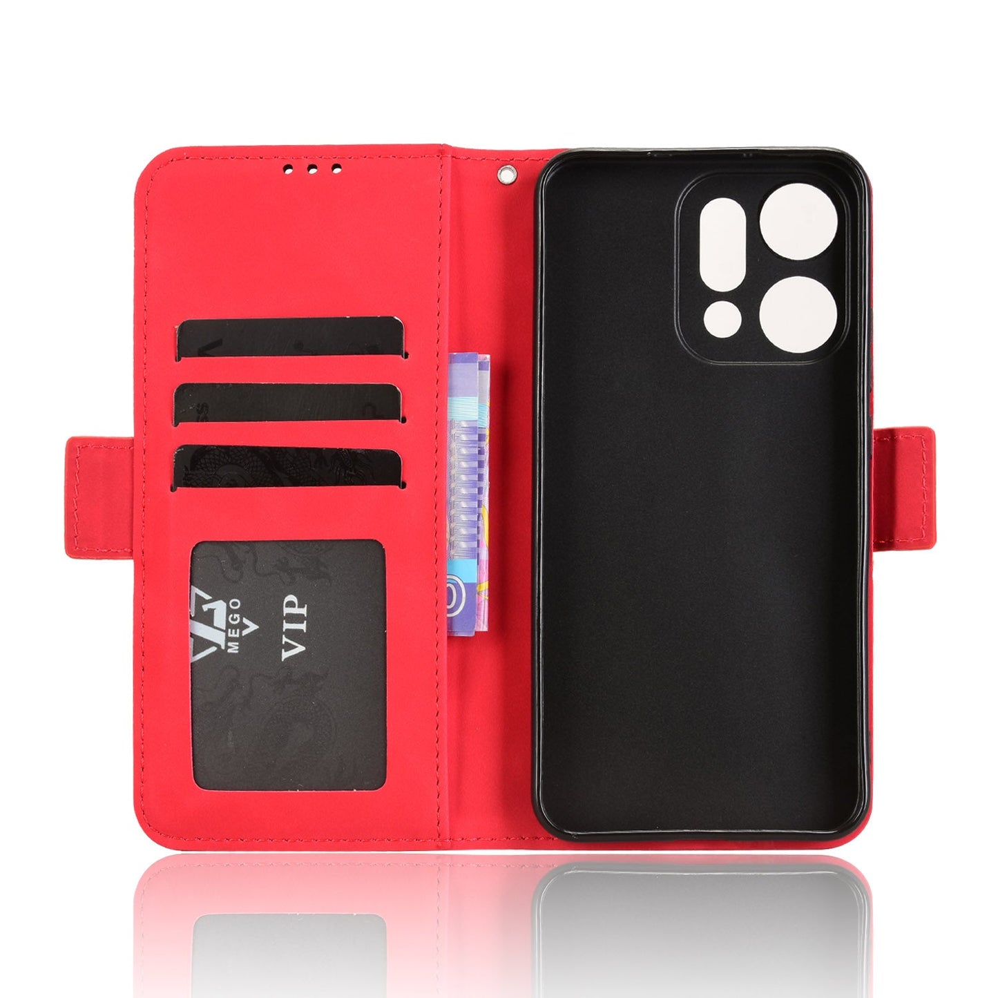 For Oppo Reno14 5G (Global) Leather Case Phone Wallet Cover with Multiple Card Slots - Red