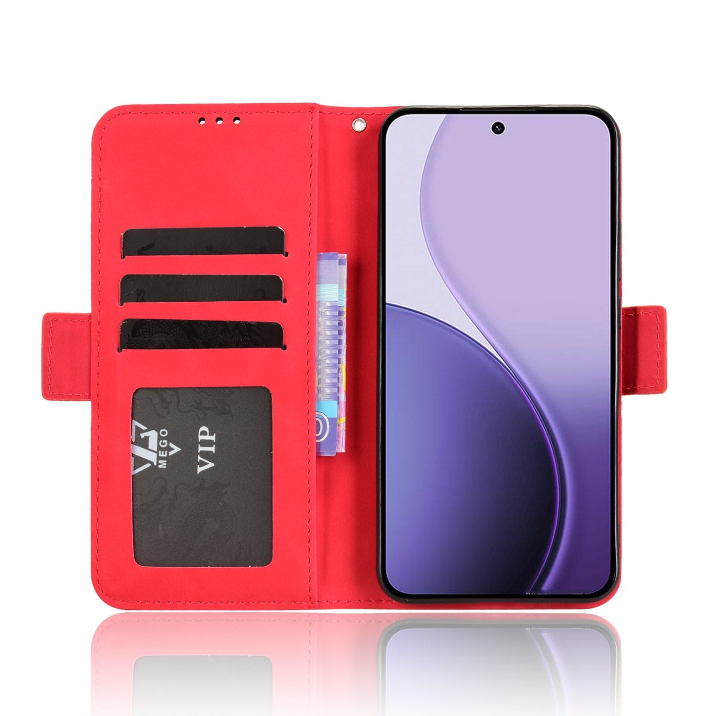 For Oppo Reno14 5G (Global) Leather Case Phone Wallet Cover with Multiple Card Slots - Red