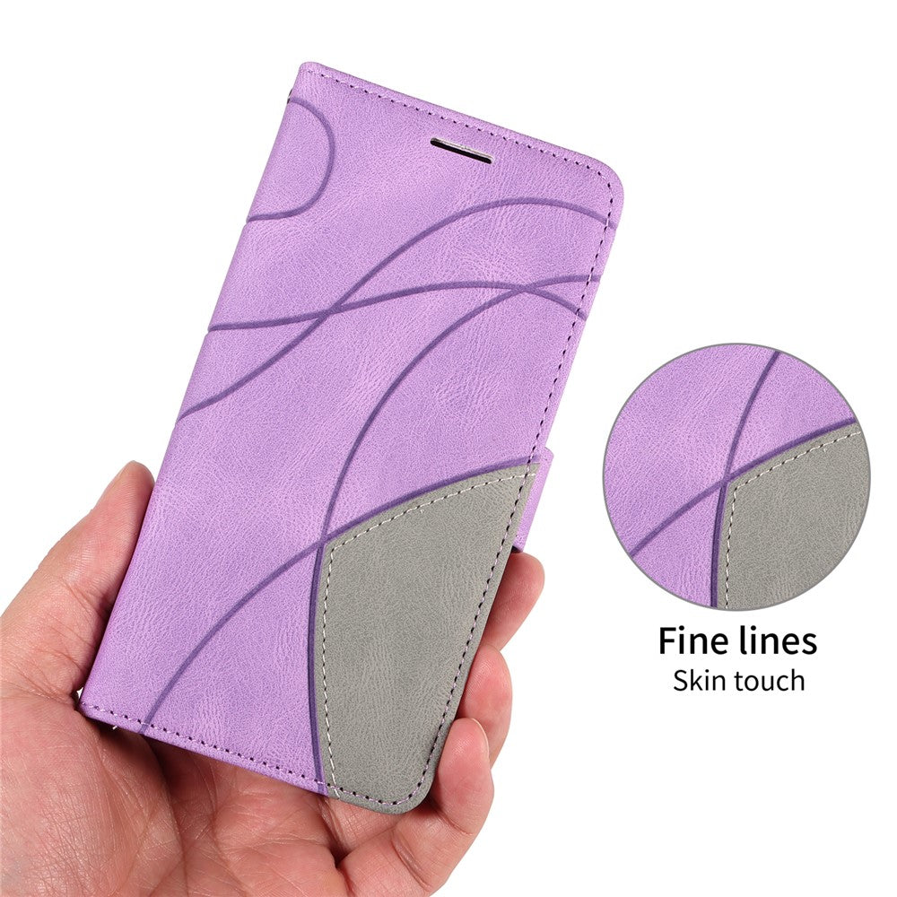 For iPhone 17 Pro Max Leather Phone Case Stand Wallet with Bi-colour Splicing Design - Purple