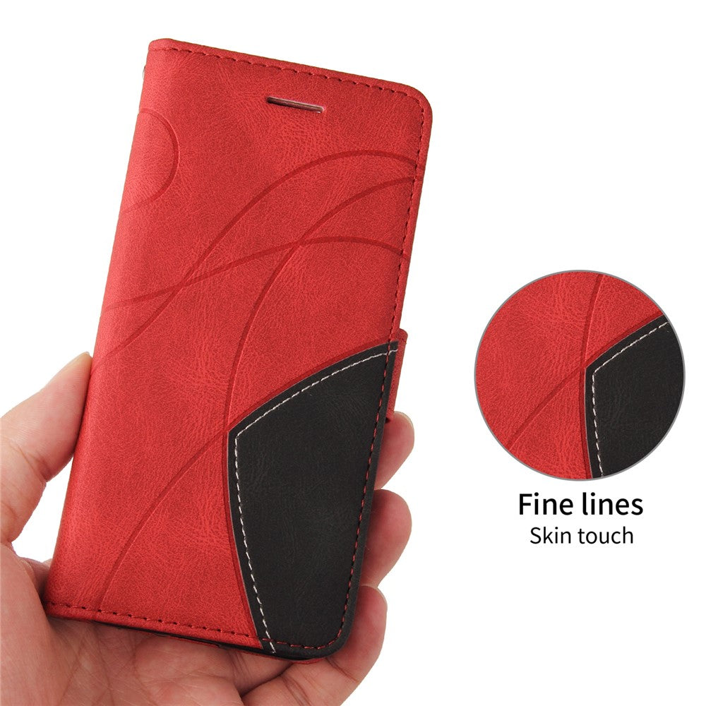 For iPhone 17 Pro Max Leather Phone Case Stand Wallet with Bi-colour Splicing Design - Red