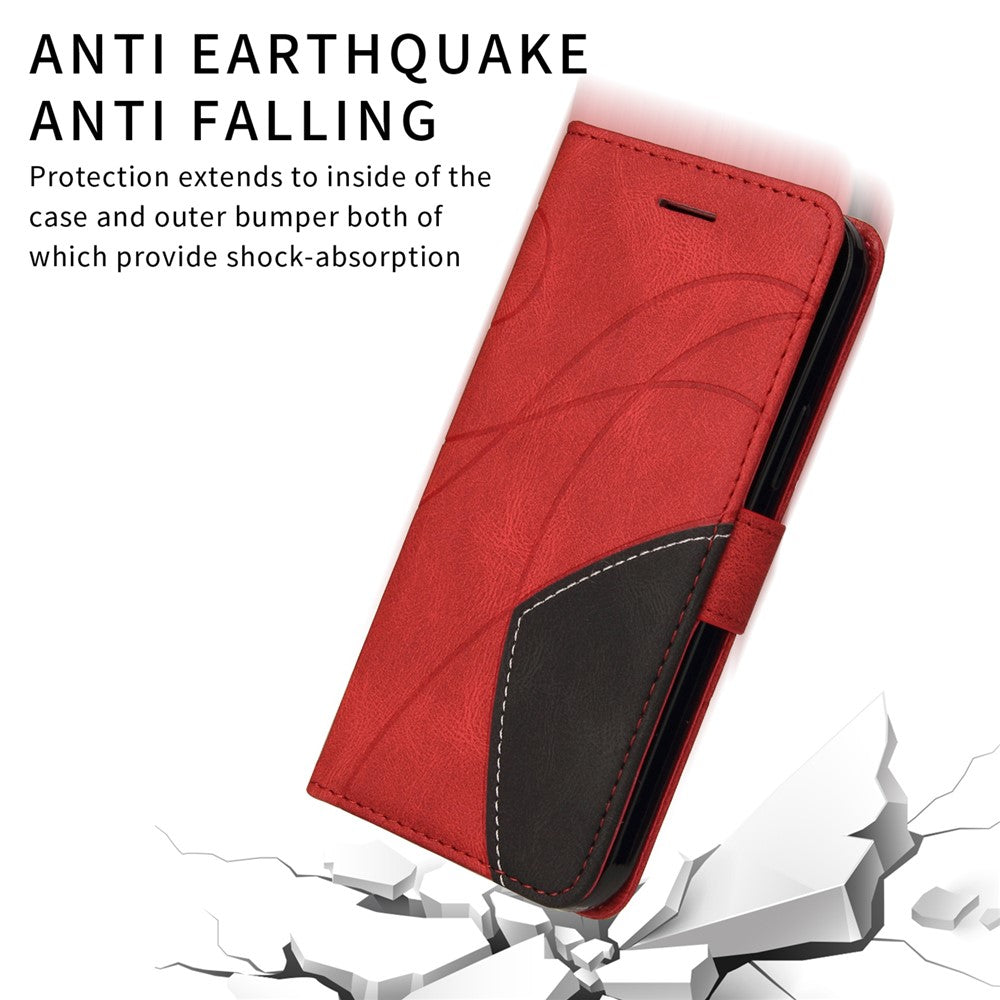 For iPhone 17 Pro Max Leather Phone Case Stand Wallet with Bi-colour Splicing Design - Red