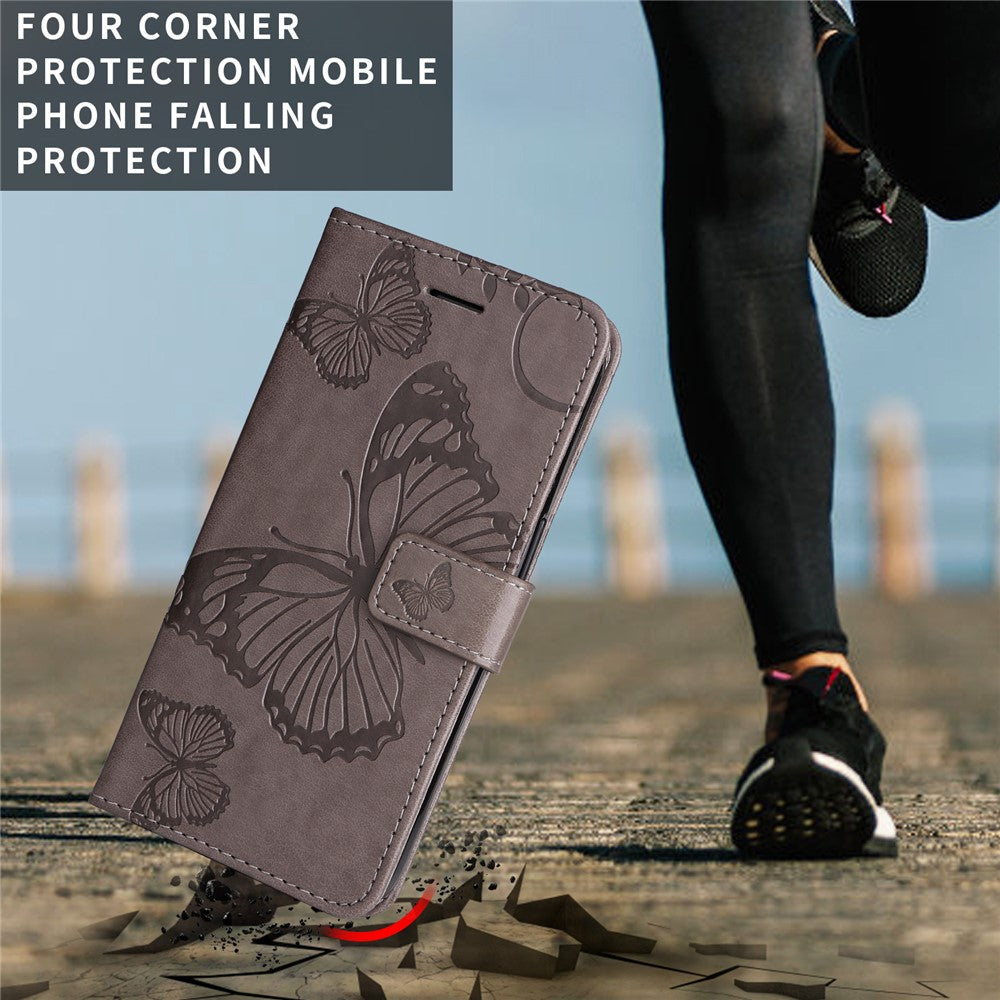 For iPhone 17 Pro Max Wallet Case Floral Butterfly Imprinted Leather Phone Cover Stand - Grey