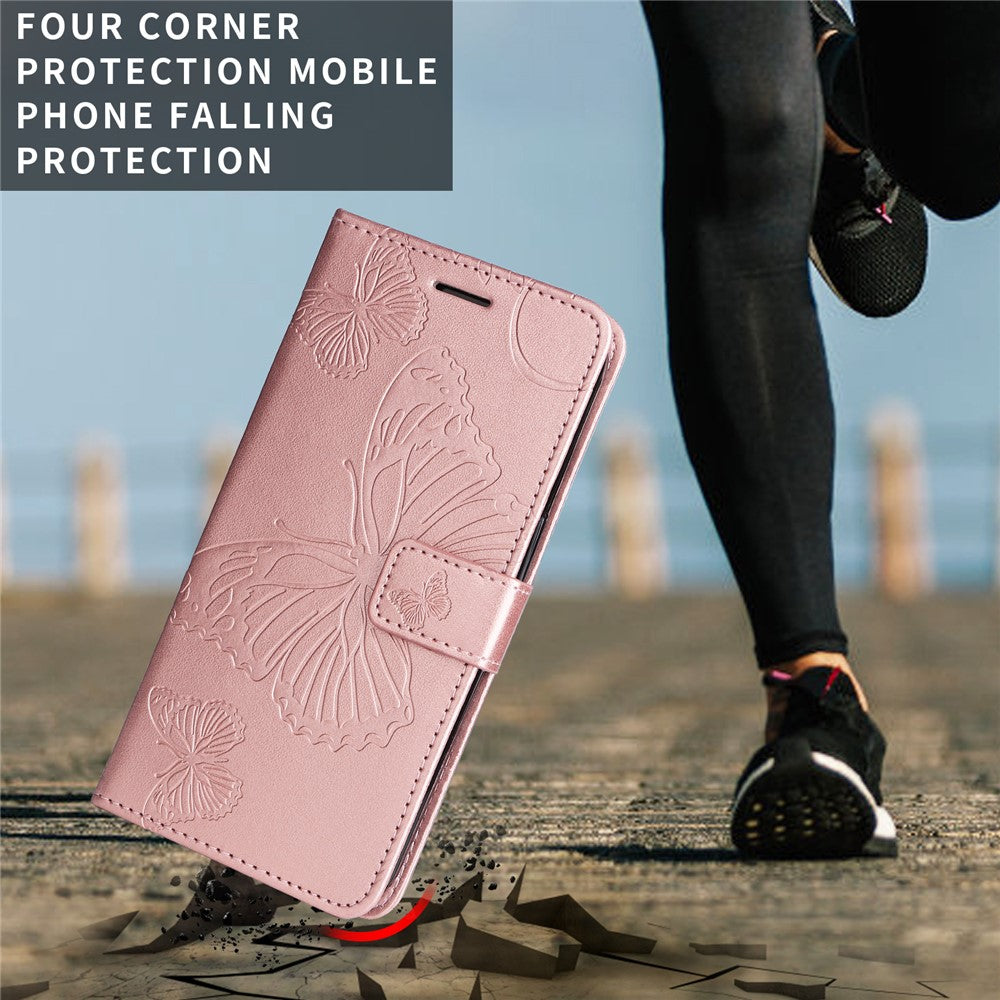 For iPhone 17 Pro Max Wallet Case Floral Butterfly Imprinted Leather Phone Cover Stand -  Rose Gold