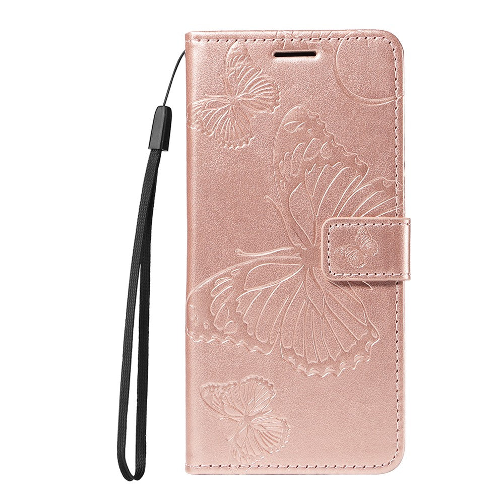 For iPhone 17 Pro Max Wallet Case Floral Butterfly Imprinted Leather Phone Cover Stand -  Rose Gold