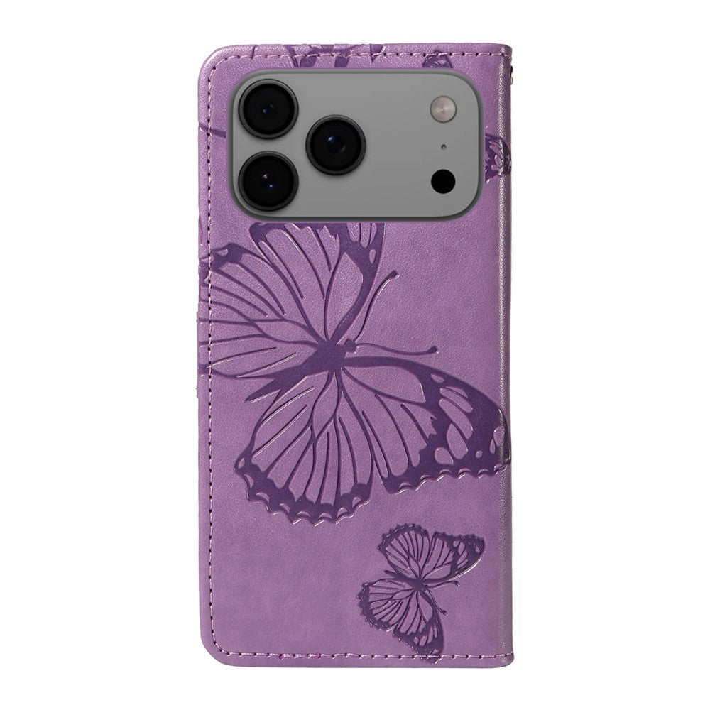 For iPhone 17 Pro Max Wallet Case Floral Butterfly Imprinted Leather Phone Cover Stand - Light Purple