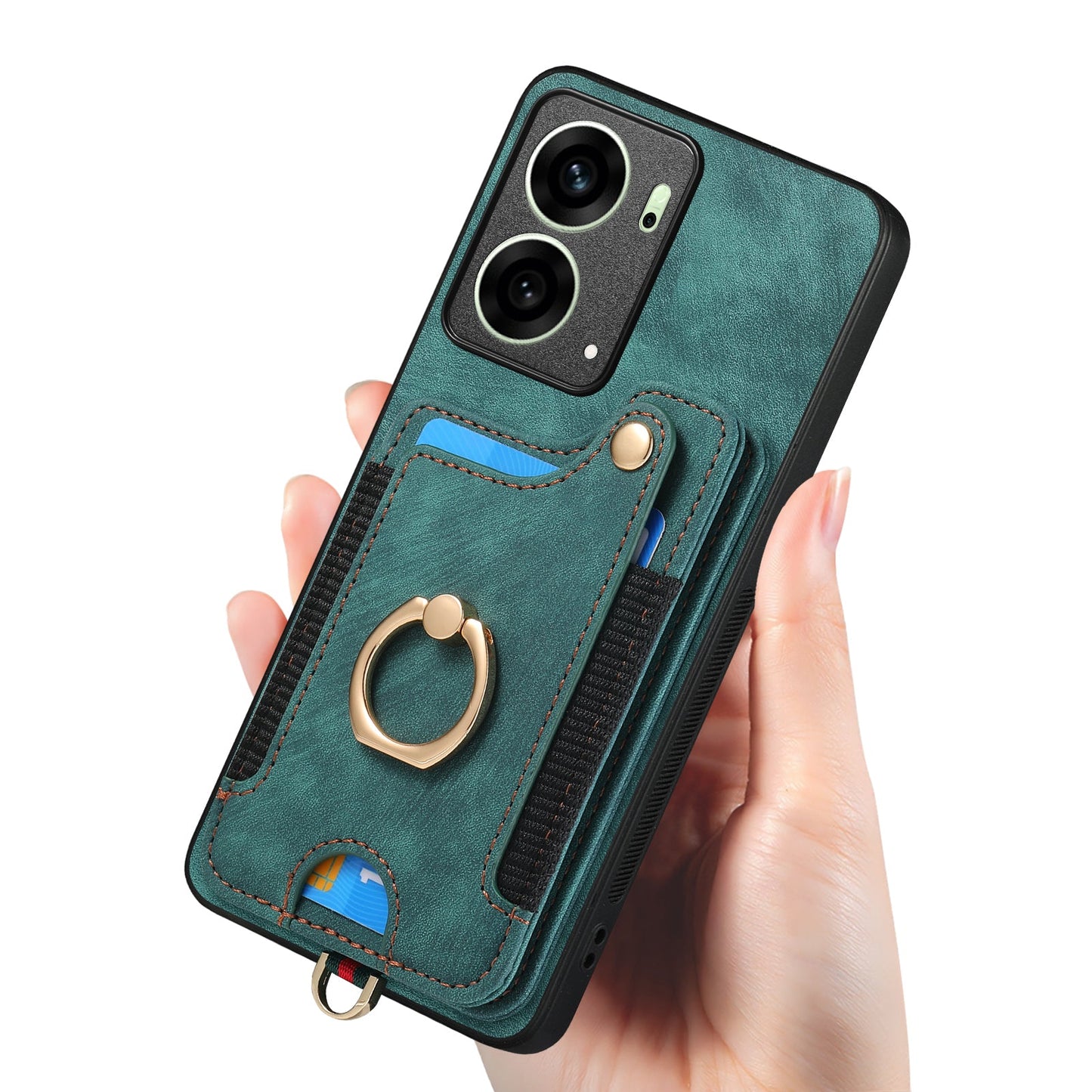 For Oppo Reno14 5G (Global) / Oppo Reno13 5G (Global) Retro PU Leather Back Cover with RFID Blocking Card Holder - Green