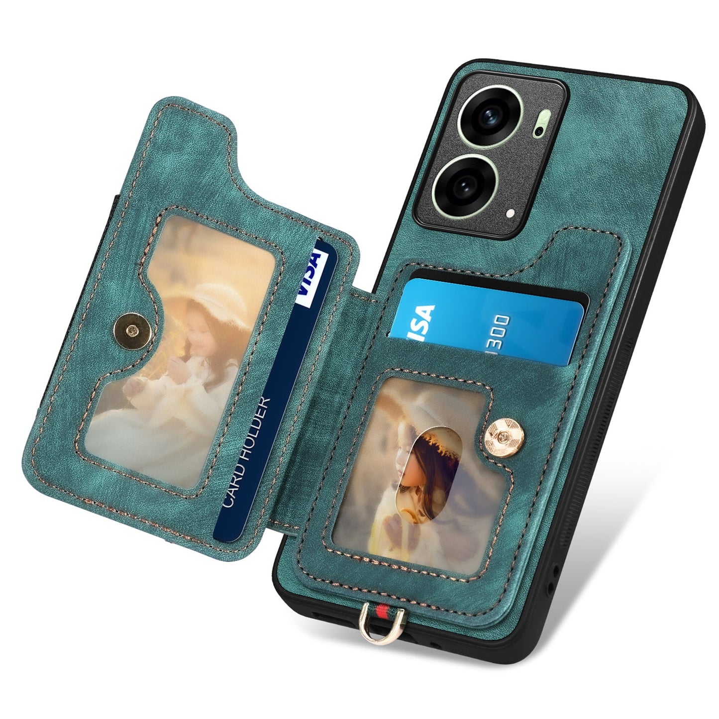 For Oppo Reno14 5G (Global) / Oppo Reno13 5G (Global) Retro PU Leather Back Cover with RFID Blocking Card Holder - Green