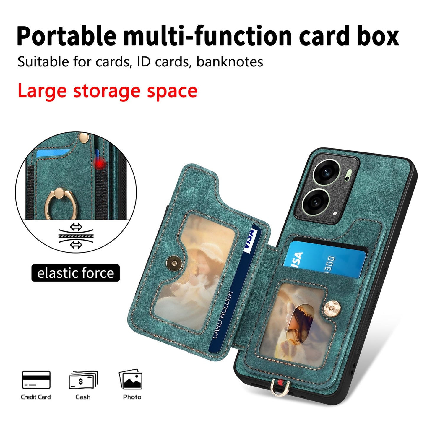 For Oppo Reno14 5G (Global) / Oppo Reno13 5G (Global) Retro PU Leather Back Cover with RFID Blocking Card Holder - Green