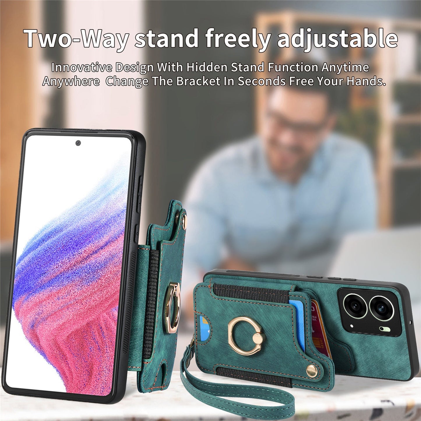 For Oppo Reno14 5G (Global) / Oppo Reno13 5G (Global) Retro PU Leather Back Cover with RFID Blocking Card Holder - Green