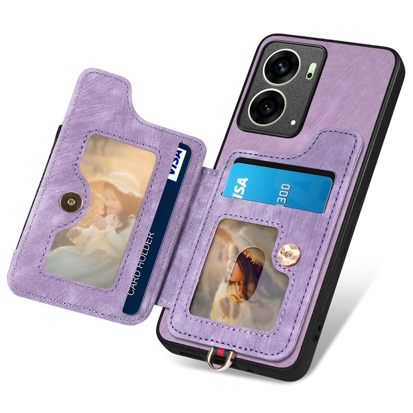 For Oppo Reno14 5G (Global) / Oppo Reno13 5G (Global) Retro PU Leather Back Cover with RFID Blocking Card Holder - Purple