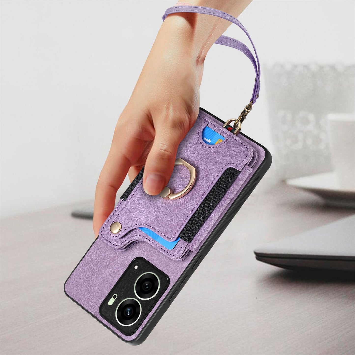For Oppo Reno14 5G (Global) / Oppo Reno13 5G (Global) Retro PU Leather Back Cover with RFID Blocking Card Holder - Purple