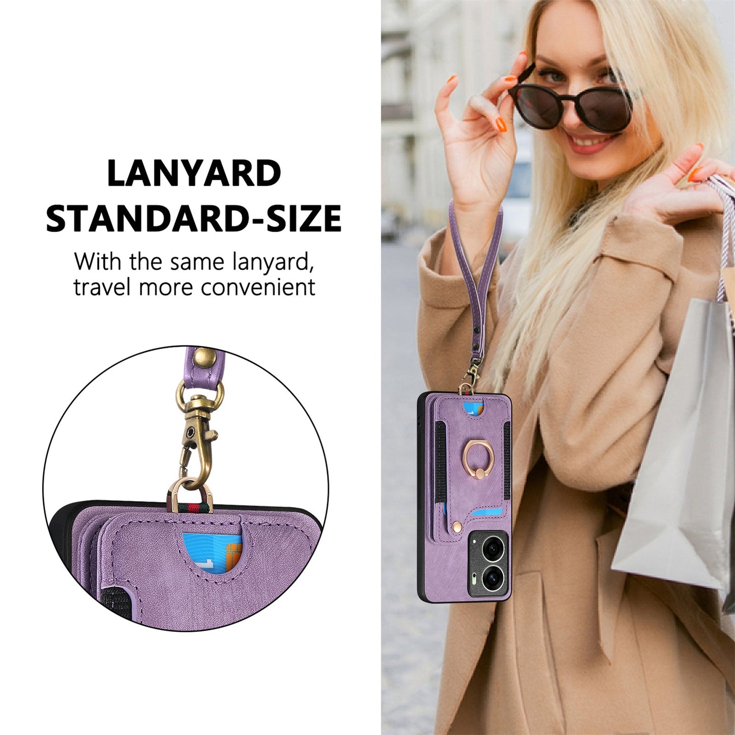 For Oppo Reno14 5G (Global) / Oppo Reno13 5G (Global) Retro PU Leather Back Cover with RFID Blocking Card Holder - Purple