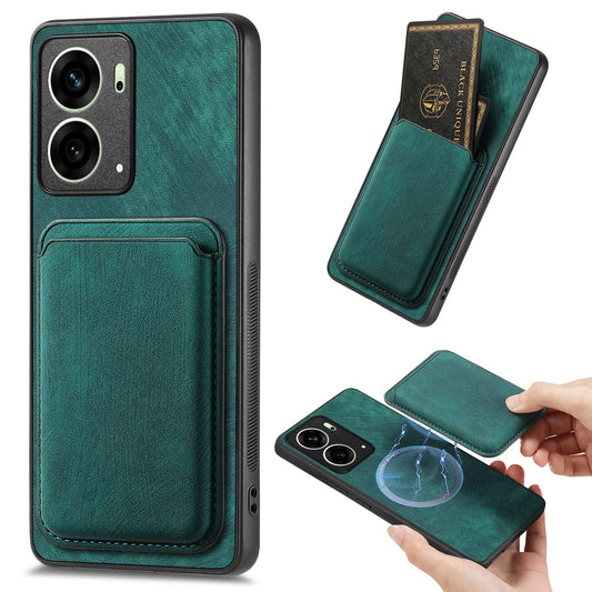 For Oppo Reno4 5G / Oppo Reno13 5G (Global) Case Compatible with MagSafe Leather Back Cover with Detachable Card Holder - Green