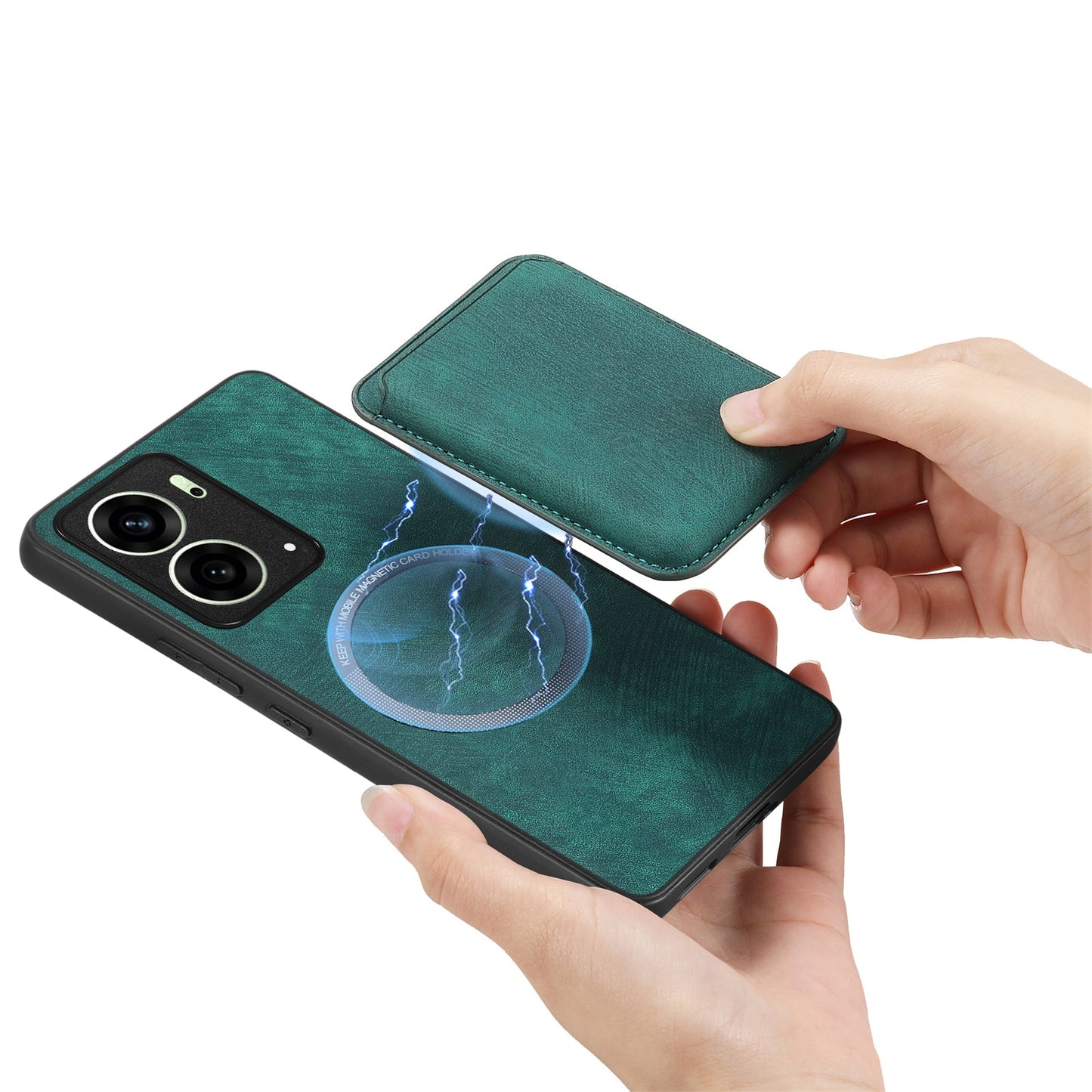 For Oppo Reno4 5G / Oppo Reno13 5G (Global) Case Compatible with MagSafe Leather Back Cover with Detachable Card Holder - Green