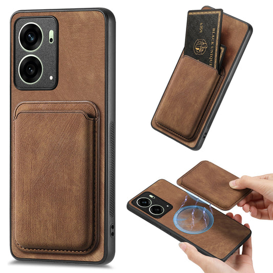 For Oppo Reno4 5G / Oppo Reno13 5G (Global) Case Compatible with MagSafe Leather Back Cover with Detachable Card Holder - Brown