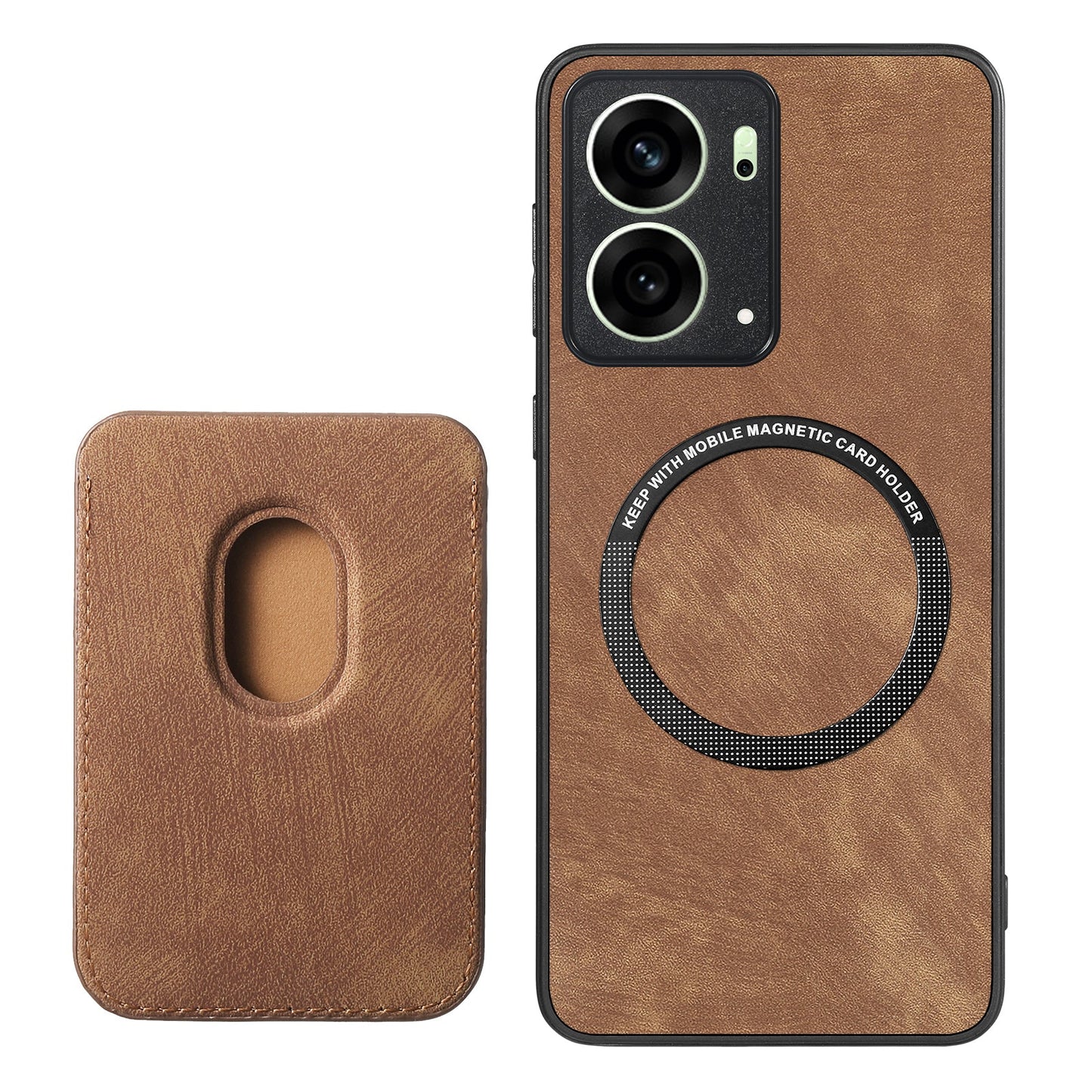 For Oppo Reno4 5G / Oppo Reno13 5G (Global) Case Compatible with MagSafe Leather Back Cover with Detachable Card Holder - Brown
