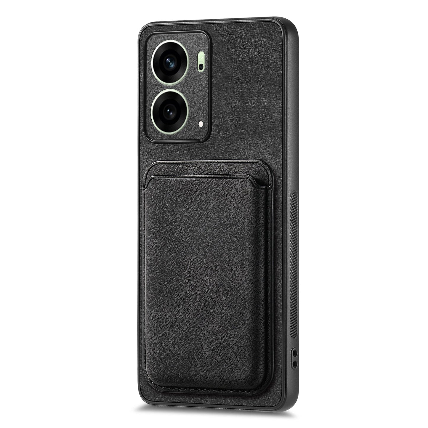 For Oppo Reno4 5G / Oppo Reno13 5G (Global) Case Compatible with MagSafe Leather Back Cover with Detachable Card Holder - Black