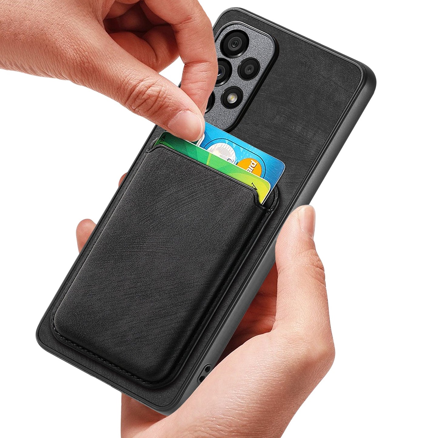 For Oppo Reno4 5G / Oppo Reno13 5G (Global) Case Compatible with MagSafe Leather Back Cover with Detachable Card Holder - Black