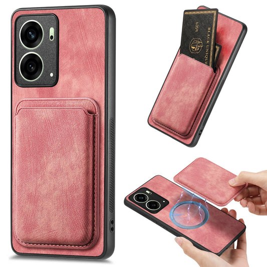 For Oppo Reno4 5G / Oppo Reno13 5G (Global) Case Compatible with MagSafe Leather Back Cover with Detachable Card Holder - Pink