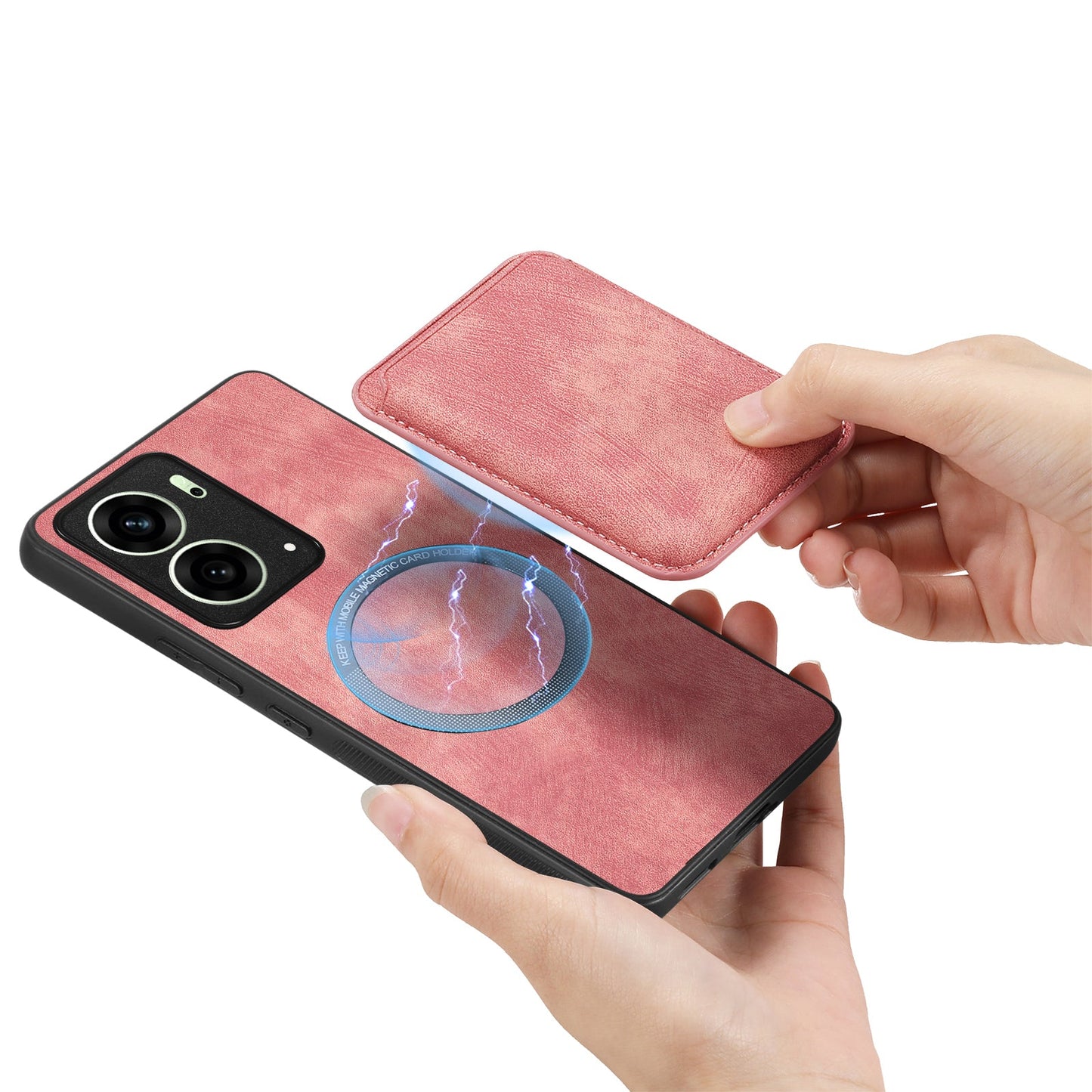 For Oppo Reno4 5G / Oppo Reno13 5G (Global) Case Compatible with MagSafe Leather Back Cover with Detachable Card Holder - Pink