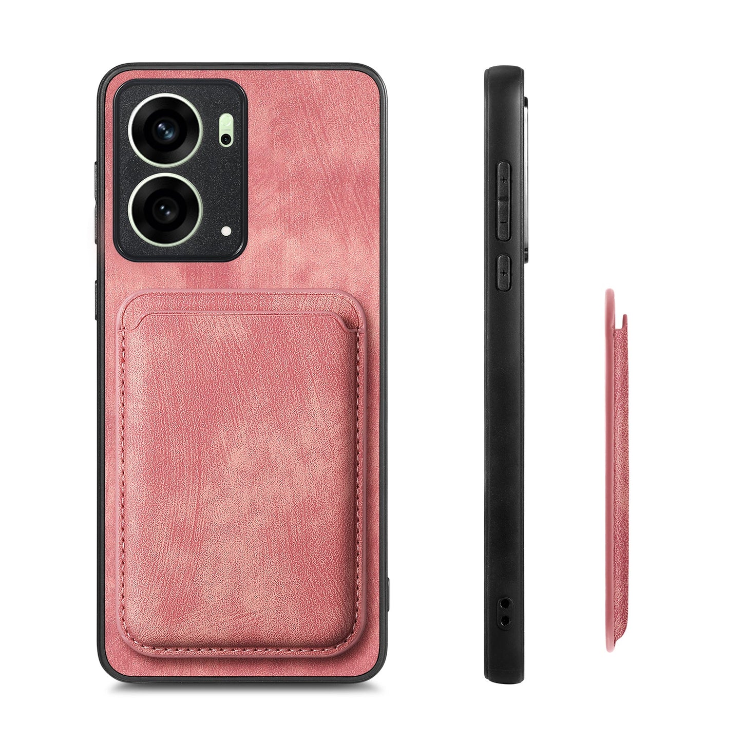 For Oppo Reno4 5G / Oppo Reno13 5G (Global) Case Compatible with MagSafe Leather Back Cover with Detachable Card Holder - Pink