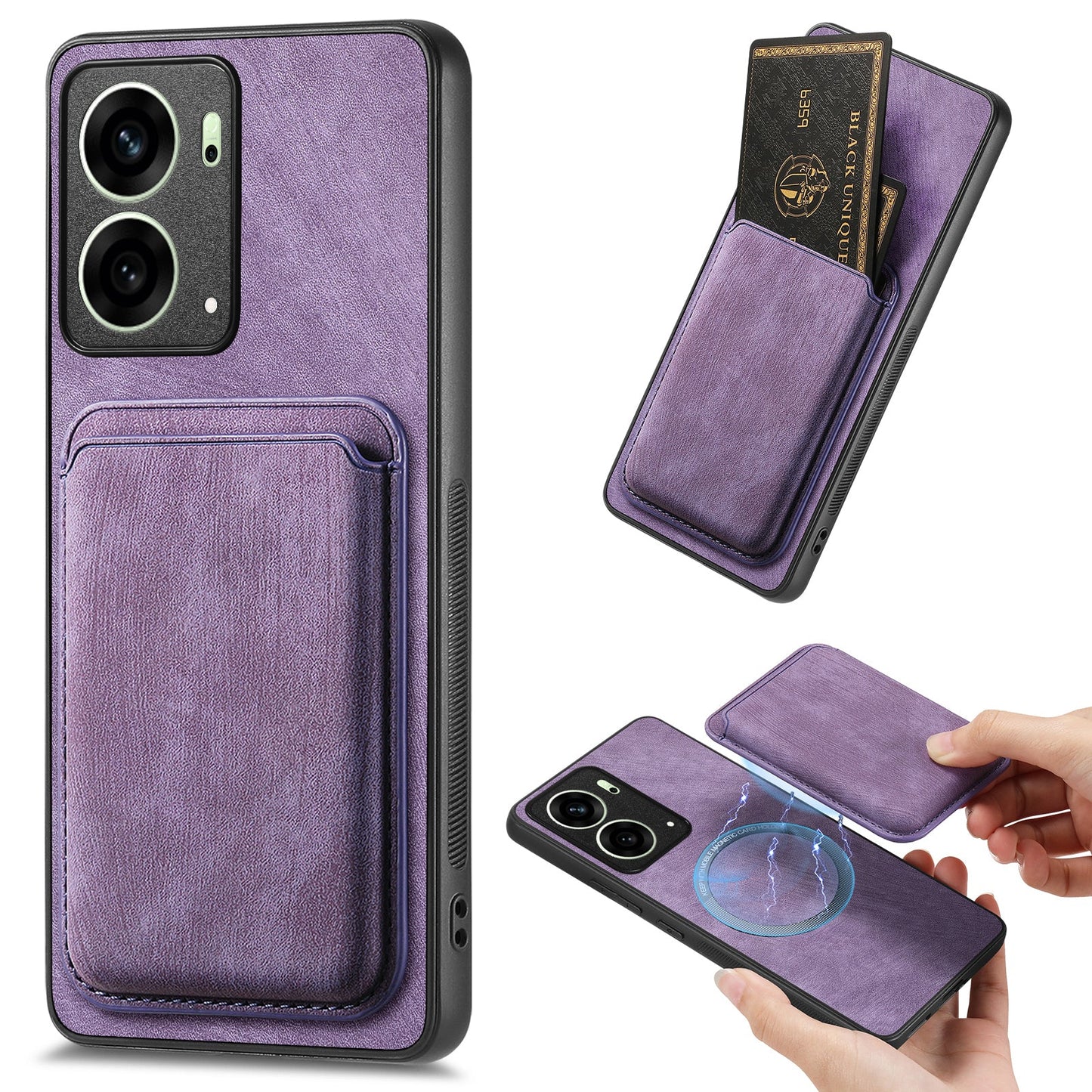 For Oppo Reno4 5G / Oppo Reno13 5G (Global) Case Compatible with MagSafe Leather Back Cover with Detachable Card Holder - Purple