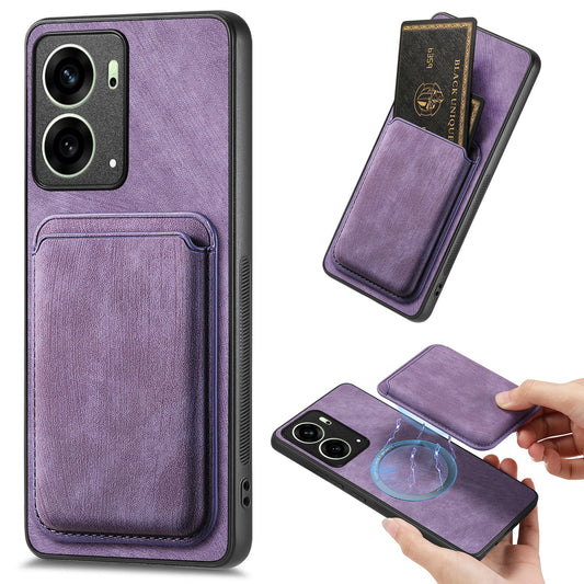For Oppo Reno4 5G / Oppo Reno13 5G (Global) Case Compatible with MagSafe Leather Back Cover with Detachable Card Holder - Purple