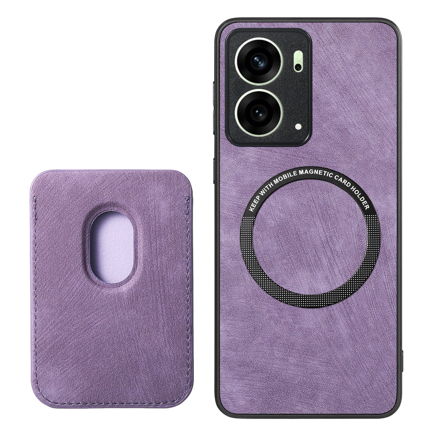 For Oppo Reno4 5G / Oppo Reno13 5G (Global) Case Compatible with MagSafe Leather Back Cover with Detachable Card Holder - Purple