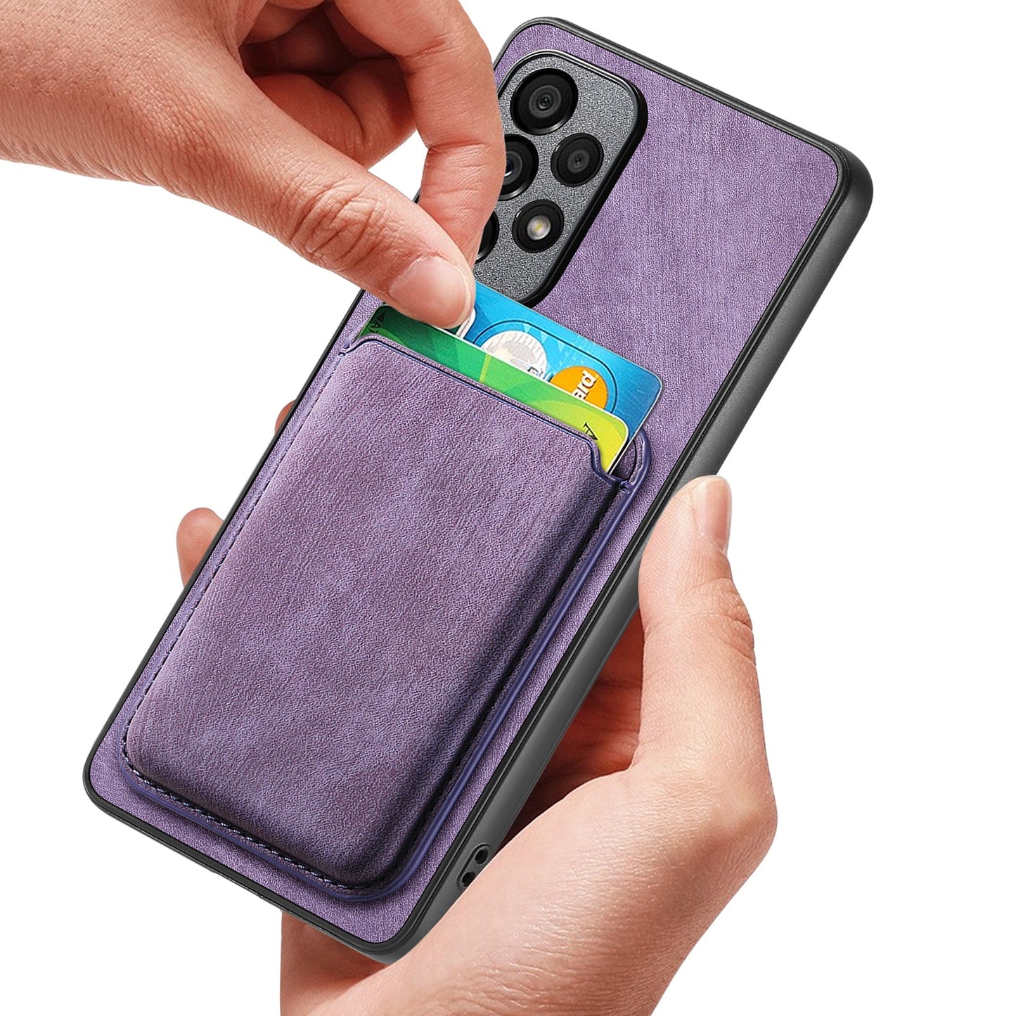 For Oppo Reno4 5G / Oppo Reno13 5G (Global) Case Compatible with MagSafe Leather Back Cover with Detachable Card Holder - Purple