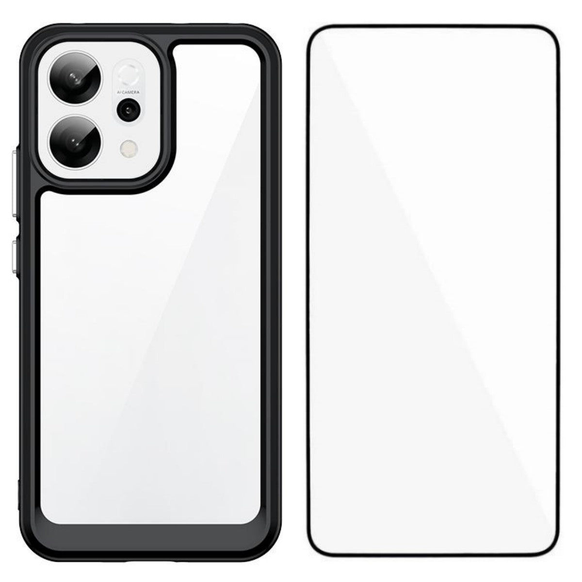 For Oppo Reno14 5G (Global) Phone Case WANLONFENG XC Series TPU Acrylic Cover with Tempered Glass (Big Lens Hole) - Black
