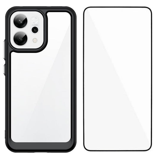 For Oppo Reno14 5G (Global) Phone Case WANLONFENG XC Series TPU Acrylic Cover with Tempered Glass (Big Lens Hole) - Black