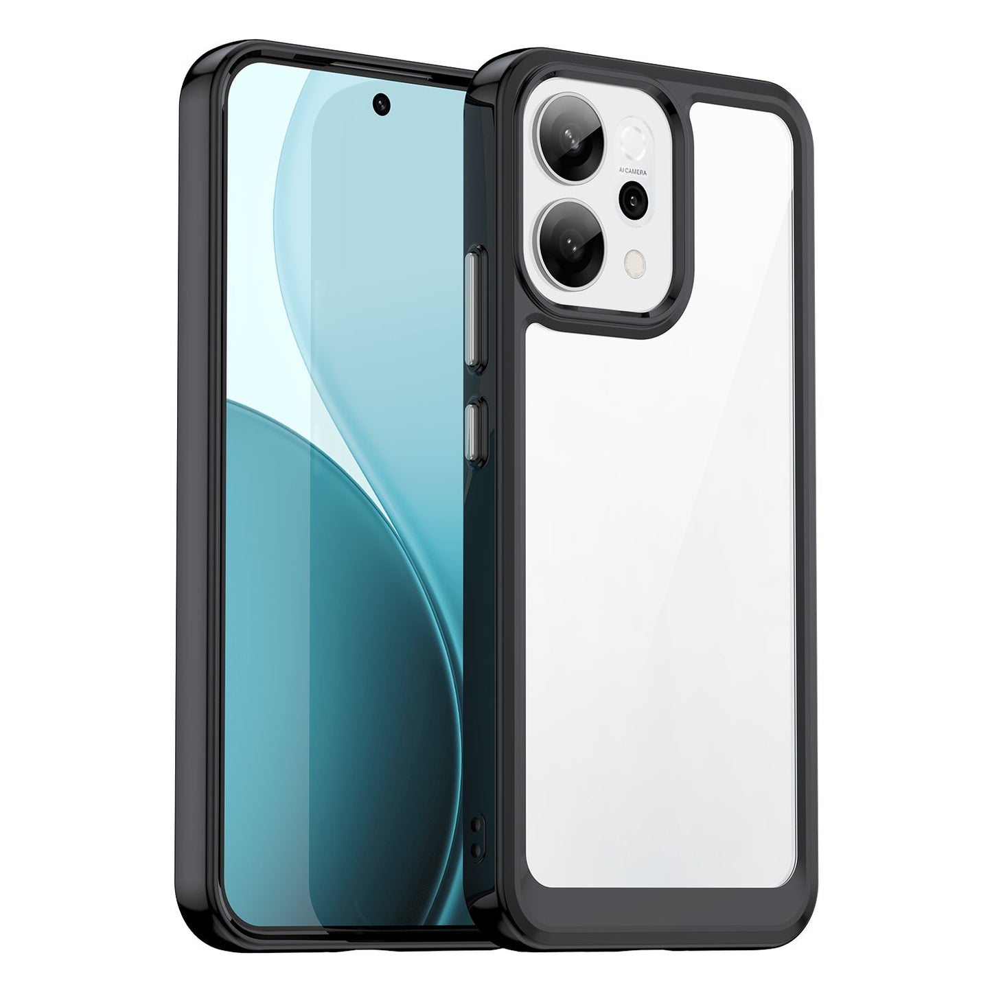 For Oppo Reno14 5G (Global) Phone Case WANLONFENG XC Series TPU Acrylic Cover with Tempered Glass (Big Lens Hole) - Black