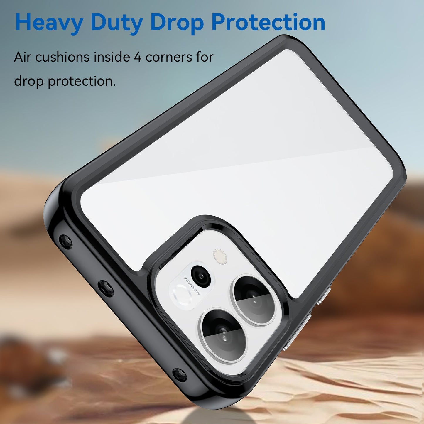 For Oppo Reno14 5G (Global) Phone Case WANLONFENG XC Series TPU Acrylic Cover with Tempered Glass (Big Lens Hole) - Black