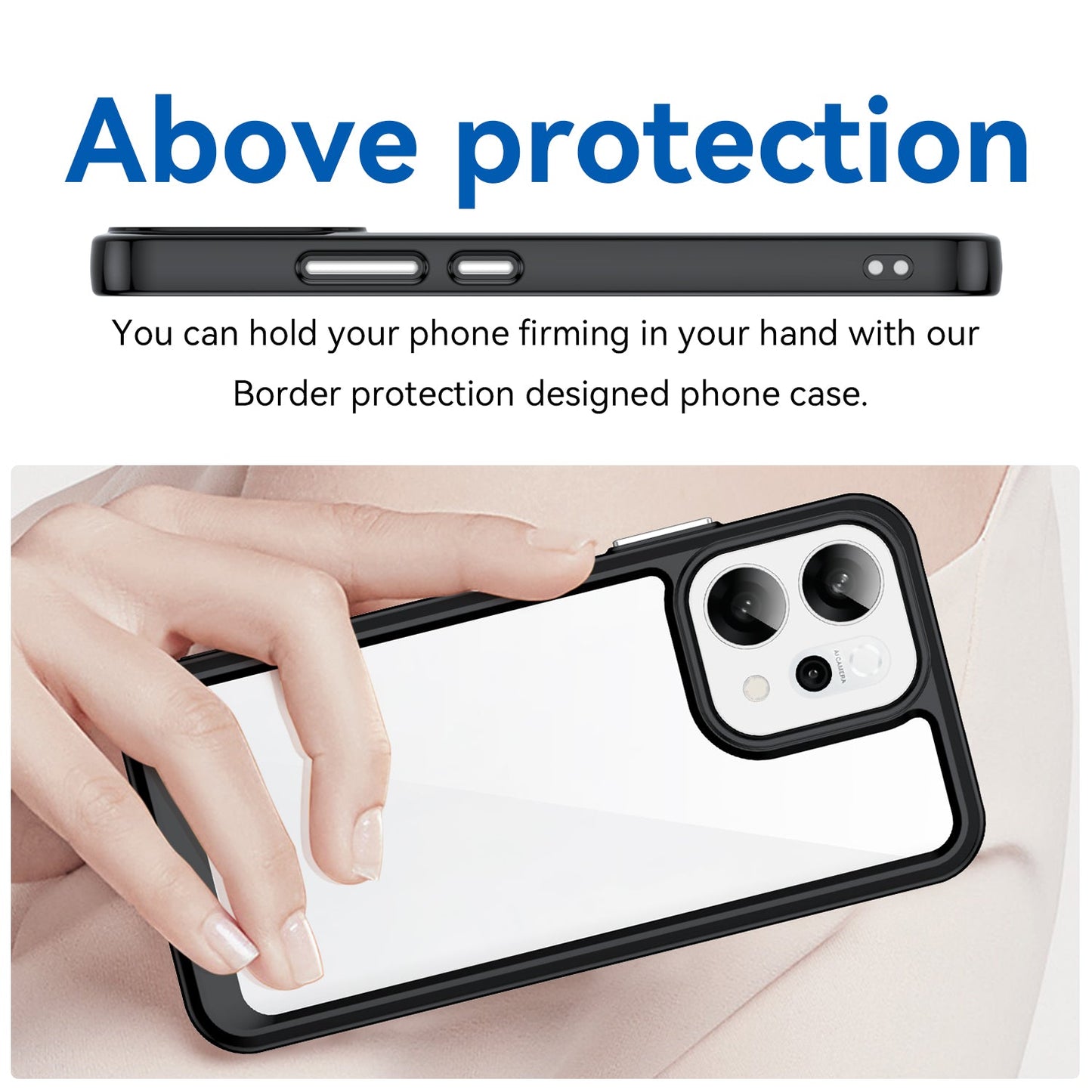For Oppo Reno14 5G (Global) Phone Case WANLONFENG XC Series TPU Acrylic Cover with Tempered Glass (Big Lens Hole) - Black