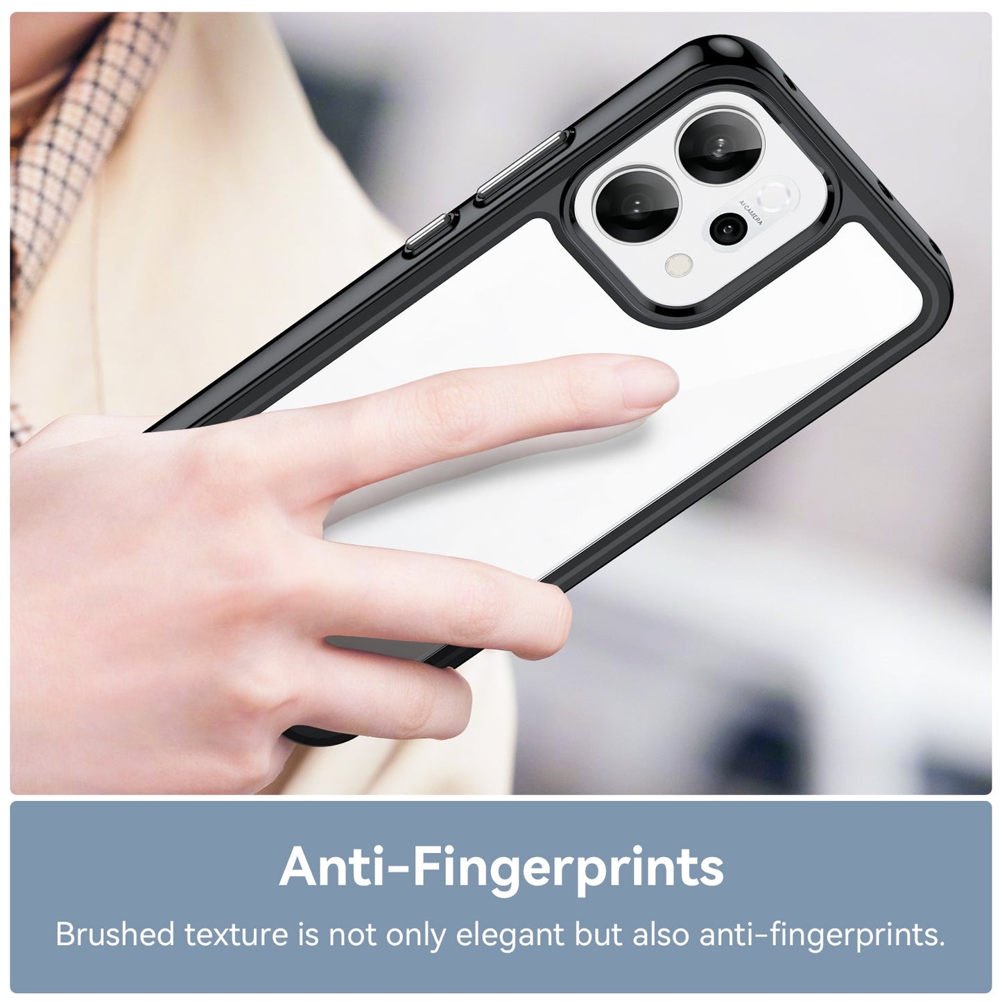 For Oppo Reno14 5G (Global) Phone Case WANLONFENG XC Series TPU Acrylic Cover with Tempered Glass (Big Lens Hole) - Black