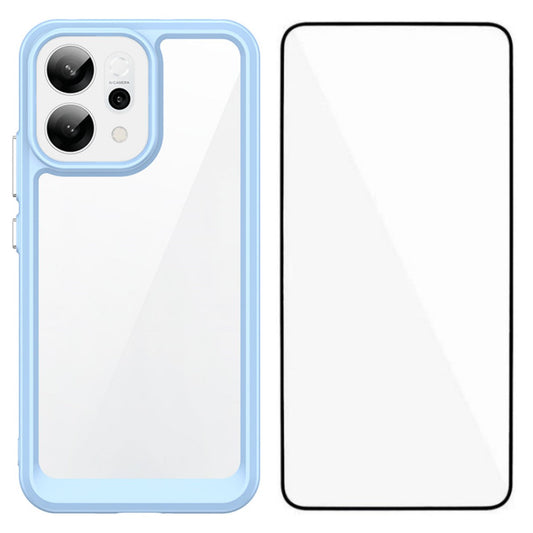 For Oppo Reno14 5G (Global) Phone Case WANLONFENG XC Series TPU Acrylic Cover with Tempered Glass (Big Lens Hole) - Blue