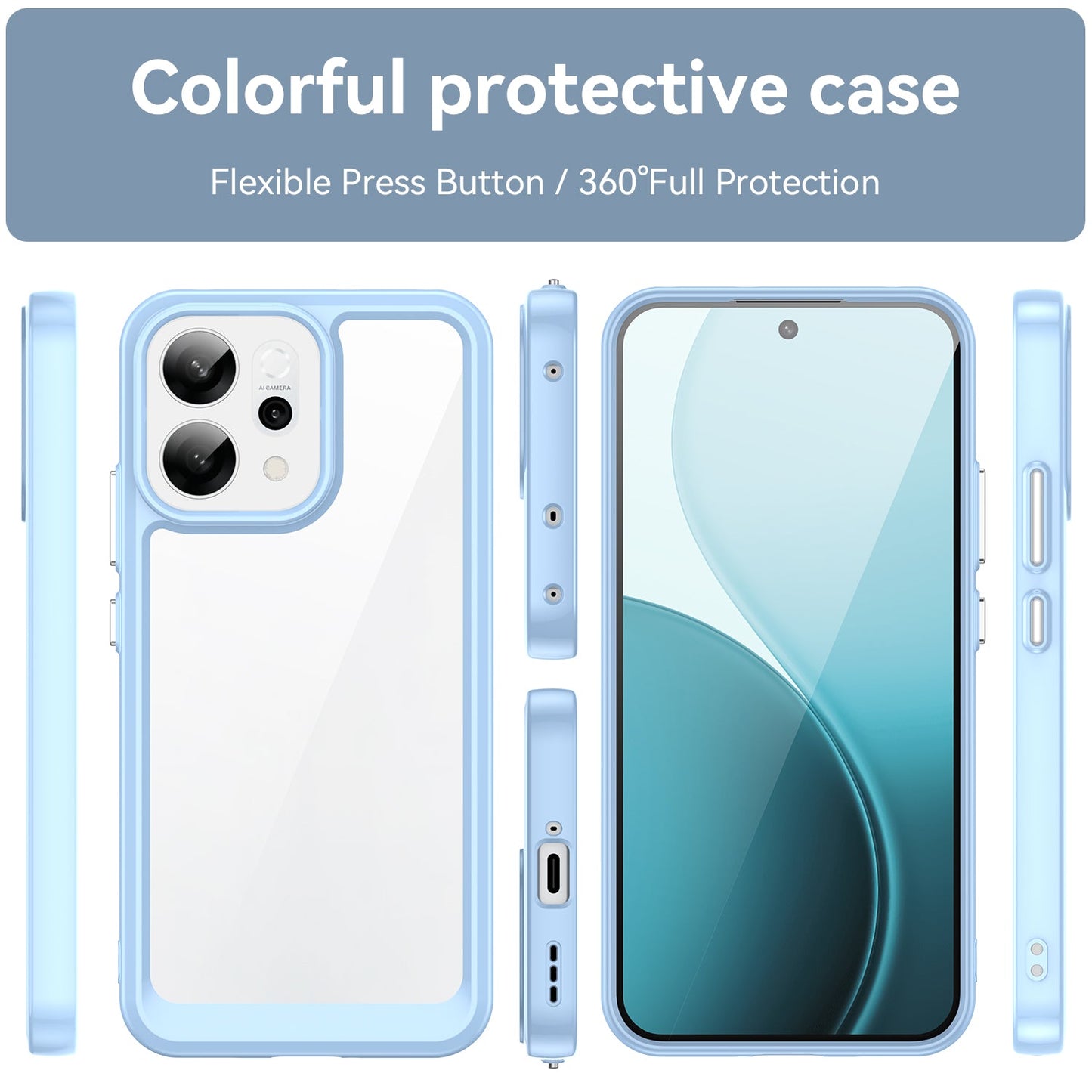 For Oppo Reno14 5G (Global) Phone Case WANLONFENG XC Series TPU Acrylic Cover with Tempered Glass (Big Lens Hole) - Blue
