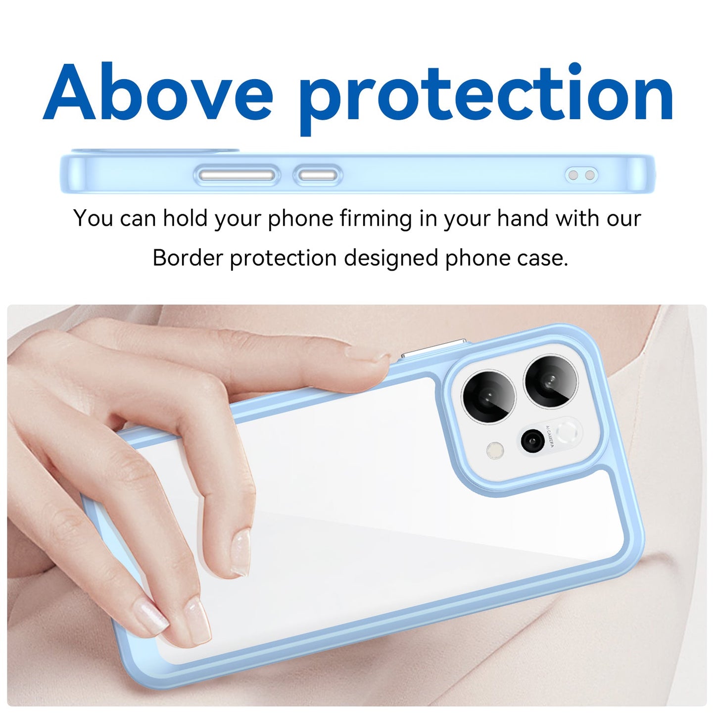 For Oppo Reno14 5G (Global) Phone Case WANLONFENG XC Series TPU Acrylic Cover with Tempered Glass (Big Lens Hole) - Blue
