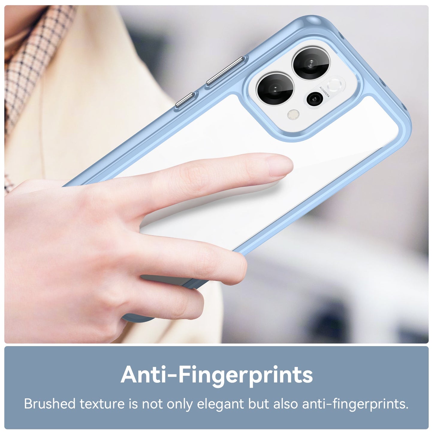 For Oppo Reno14 5G (Global) Phone Case WANLONFENG XC Series TPU Acrylic Cover with Tempered Glass (Big Lens Hole) - Blue