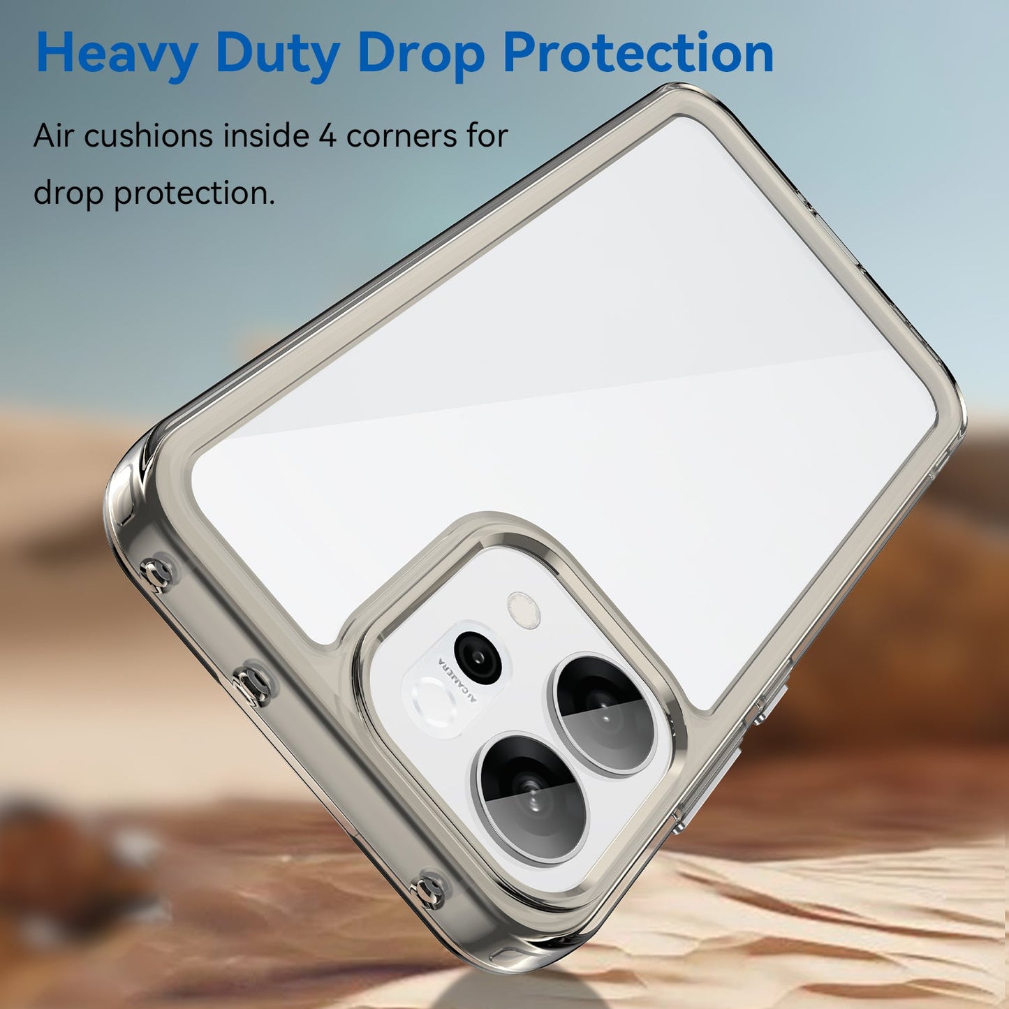 For Oppo Reno14 5G (Global) Phone Case WANLONFENG XC Series TPU Acrylic Cover with Tempered Glass (Big Lens Hole) - Transparent Grey