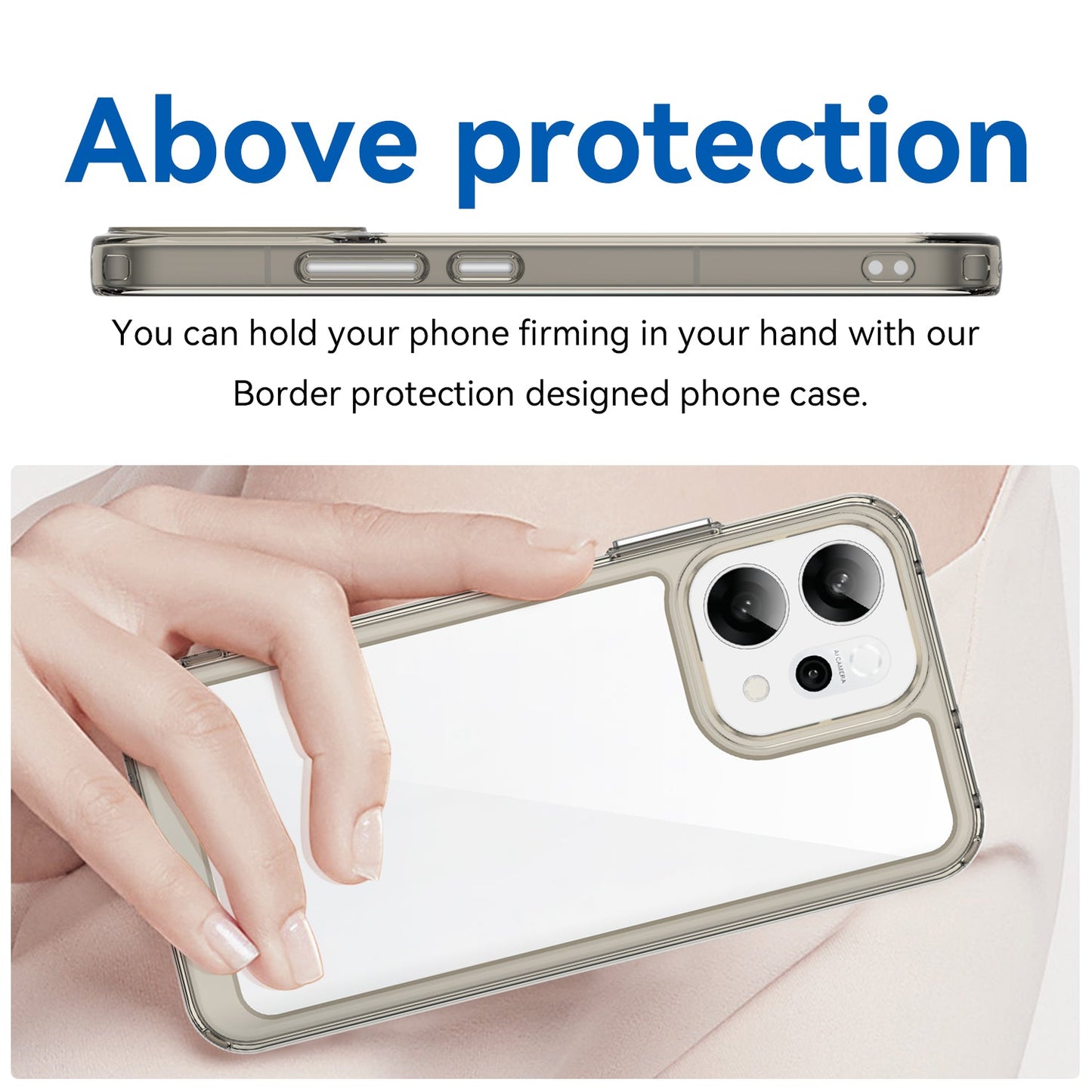 For Oppo Reno14 5G (Global) Phone Case WANLONFENG XC Series TPU Acrylic Cover with Tempered Glass (Big Lens Hole) - Transparent Grey