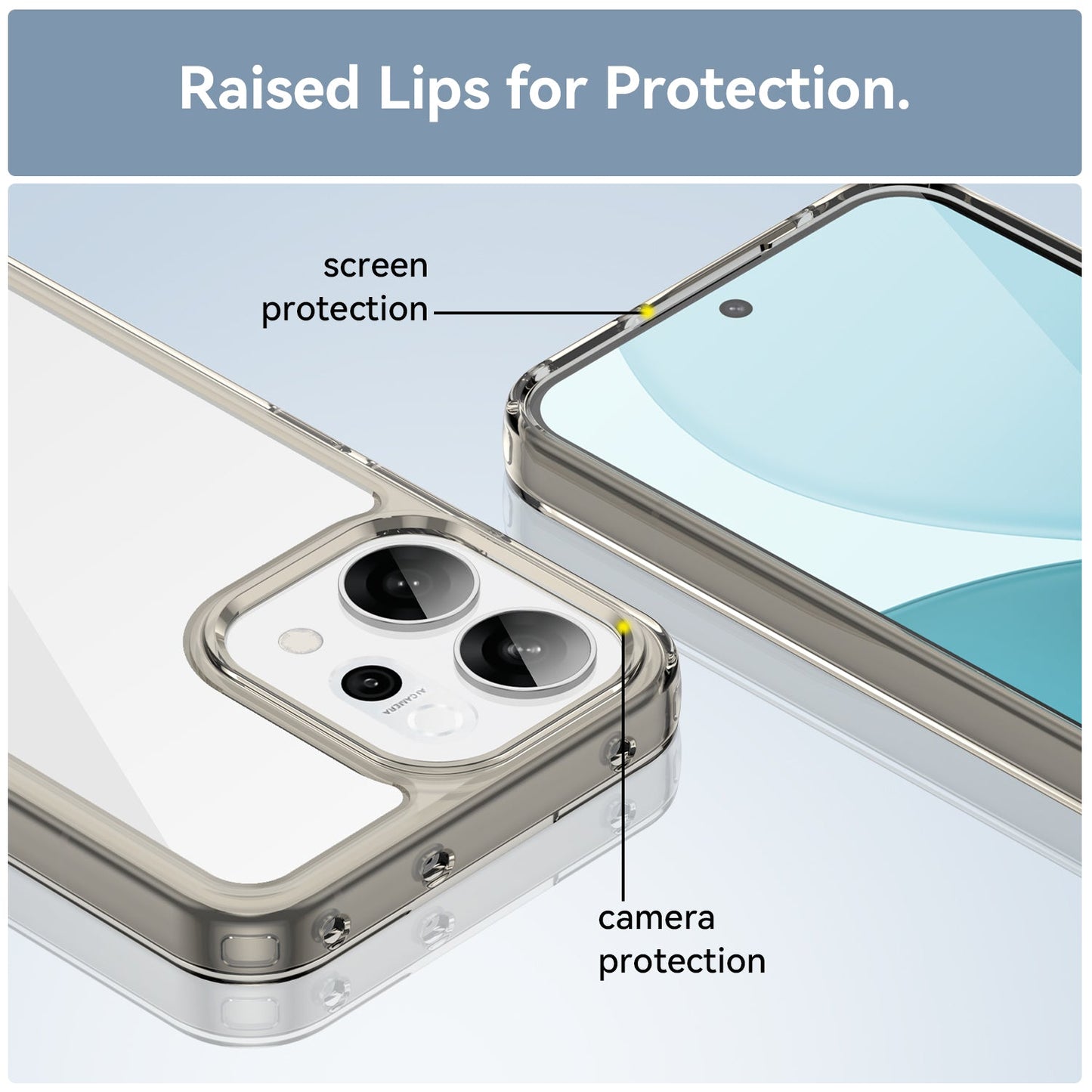 For Oppo Reno14 5G (Global) Phone Case WANLONFENG XC Series TPU Acrylic Cover with Tempered Glass (Big Lens Hole) - Transparent Grey