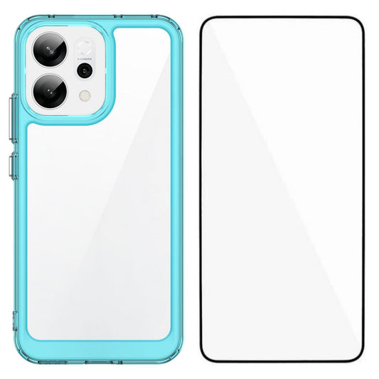 For Oppo Reno14 5G (Global) Phone Case WANLONFENG XC Series TPU Acrylic Cover with Tempered Glass (Big Lens Hole) - Transparent Blue