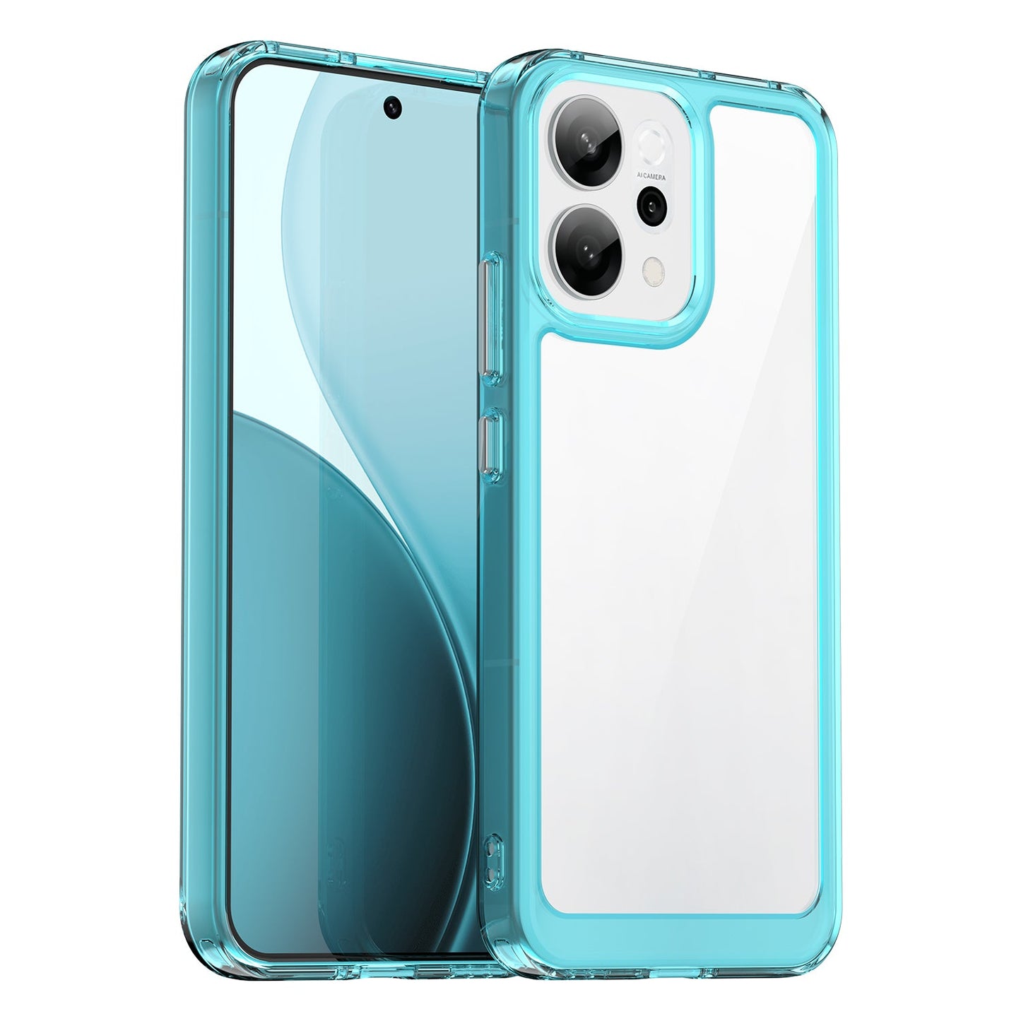 For Oppo Reno14 5G (Global) Phone Case WANLONFENG XC Series TPU Acrylic Cover with Tempered Glass (Big Lens Hole) - Transparent Blue