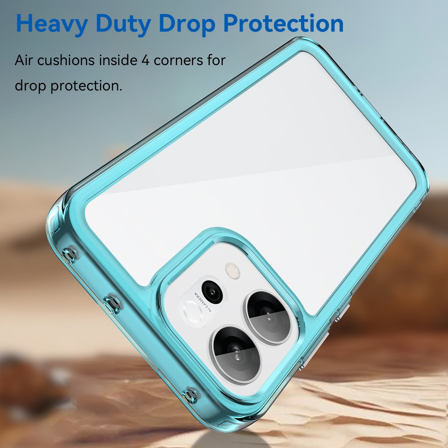 For Oppo Reno14 5G (Global) Phone Case WANLONFENG XC Series TPU Acrylic Cover with Tempered Glass (Big Lens Hole) - Transparent Blue